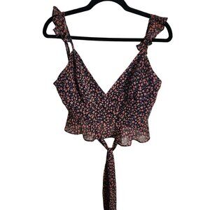 Sage The Label Black Ditzy Floral Ruffle Tie Crop Top Size S